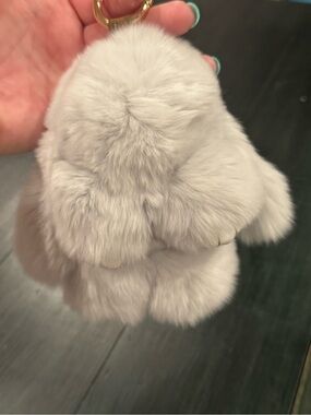 Viral Plush Bunny Purse Charm Keychain in Light Gray - Soft Faux Fur Accessory